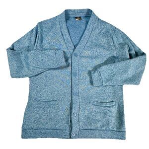 Vintage HABAND Cardigan Sweater Men's Small Big Blue Grandpa Button Up Pockets